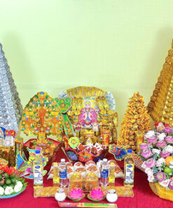 Bộ lễ tài lộc lớn cao cấp mâm trái cây nhập hoa sen hồng