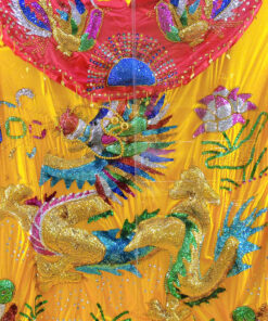 Áo Bà rồng nổi lớn kim sa ngũ sắc vàng